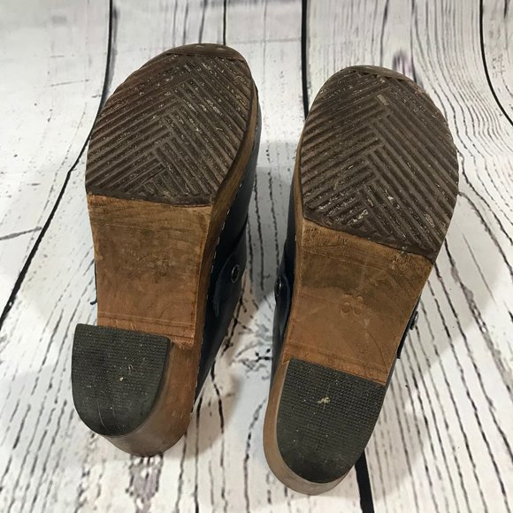 Tessa Clogs Swedish Clogs Hand Painted Navy Wood - Picture 6 of 6